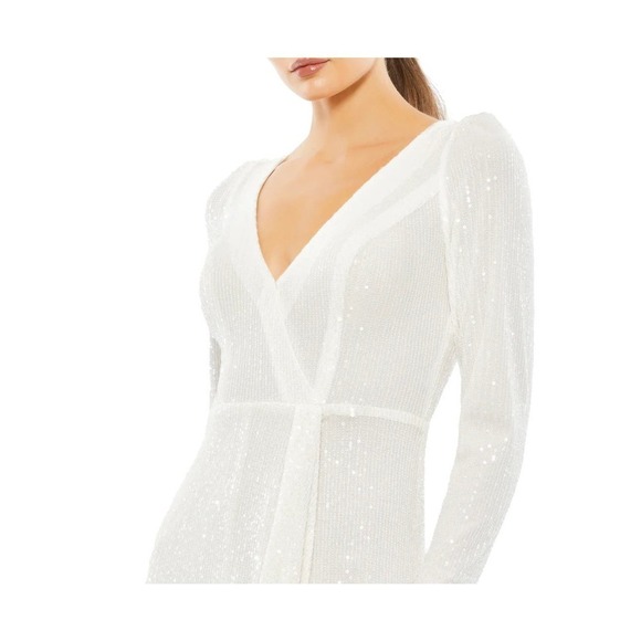 Mac Duggal Size 2 $398 NWT Sequin Wrap High Low Long Sleeve Wrap Gown - Picture 2 of 11